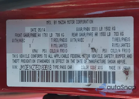 2014 Mazda Mazda2 Sport from USA, damaged, VIN JM1DE1KZ7E0183618